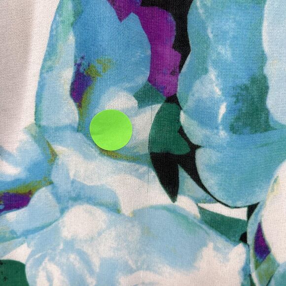 Calvin Klein Blouse Womens Medium Blue Floral Split Neck Chain Tassel Sheer - Picture 7 of 16